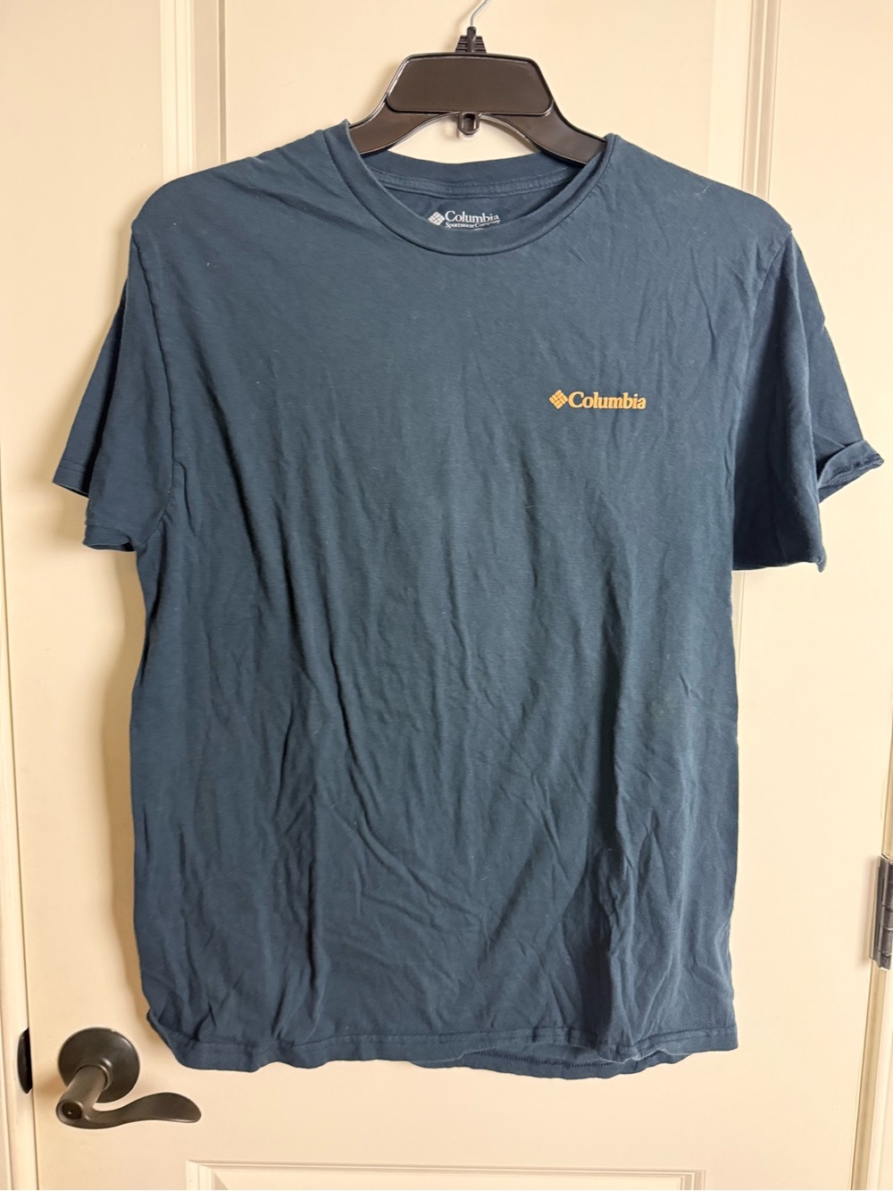 Columbia Short-Sleeve Logo Tee in Deep Teal with Gold Emblem